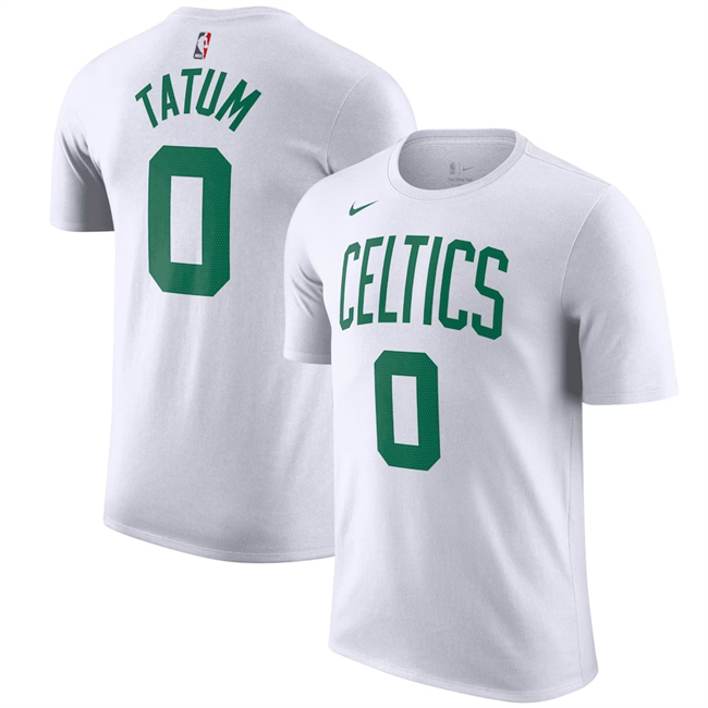 Men's Boston Celtics #0 Jayson Tatum White Name & Number T-Shirt